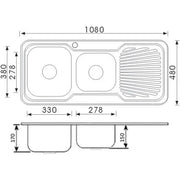 CORA 1 & 3/4 KITCHEN SINK & SINGLE DRAINER LEFT HAND BOWL STAINLESS STEEL FIL Kitchen Bathroom