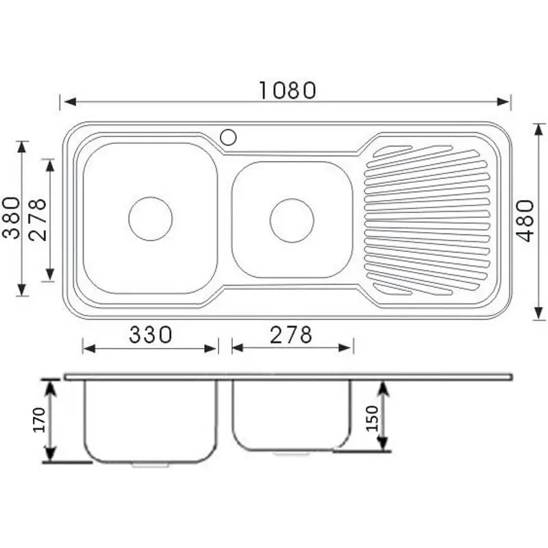 CORA 1 & 3/4 KITCHEN SINK & SINGLE DRAINER LEFT HAND BOWL STAINLESS STEEL FIL Kitchen Bathroom