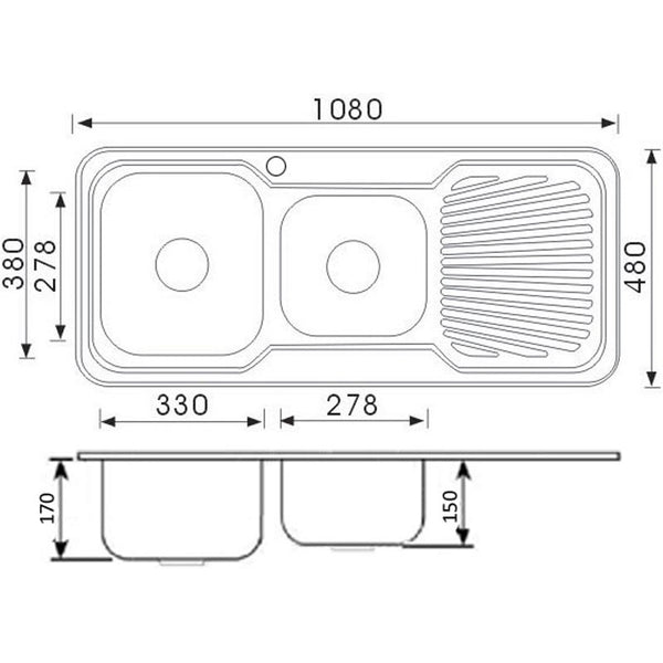 CORA 1 & 3/4 KITCHEN SINK & SINGLE DRAINER LEFT HAND BOWL STAINLESS STEEL