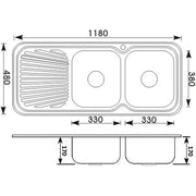CORA DOUBLE KITCHEN SINK & SINGLE DRAINER RIGHT HAND BOWL STAINLESS STEEL FIL Kitchen Bathroom