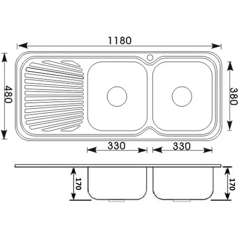 CORA DOUBLE KITCHEN SINK & SINGLE DRAINER RIGHT HAND BOWL STAINLESS STEEL FIL Kitchen Bathroom