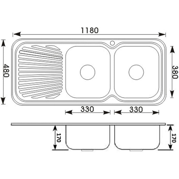 CORA DOUBLE KITCHEN SINK & SINGLE DRAINER RIGHT HAND BOWL STAINLESS STEEL