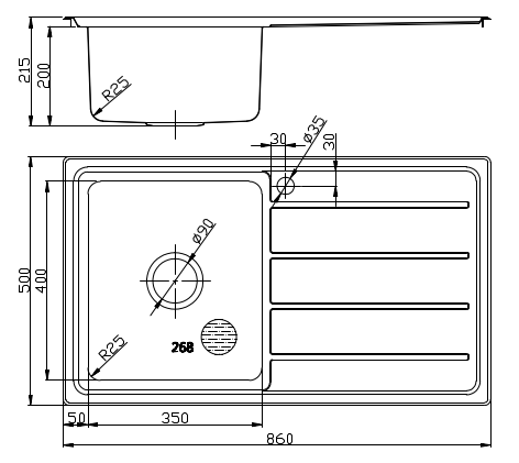 SETO SINGLE KITCHEN SINK WITH SINGLE DRAINER LEFT HAND BOWL STAINLESS STEEL