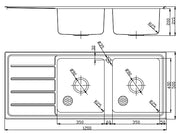 SETO DOUBLE SINK WITH SINGLE DRAINER RIGHT HAND BOWL STAINLESS STEEL FIL Kitchen Bathroom