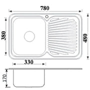 CORA SINGLE KITCHEN SINK WITH SINGLE DRAINER LEFT HAND BOWL STAINLESS STEEL FIL Kitchen Bathroom