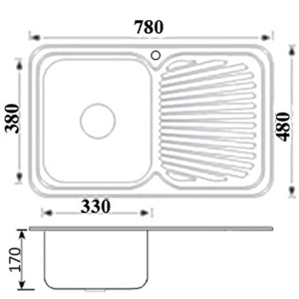 CORA SINGLE KITCHEN SINK WITH SINGLE DRAINER LEFT HAND BOWL STAINLESS STEEL