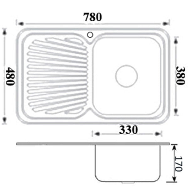 CORA SINGLE KITCHEN SINK WITH SINGLE DRAINER RIGHT HAND BOWL STAINLESS STEEL