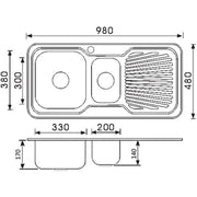 CORA 1 & 1/2 KITCHEN SINK WITH SINGLE DRAINER LEFT HAND BOWL STAINLESS STEEL FIL Kitchen Bathroom