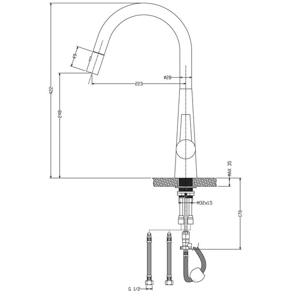 OTUS LUX PULL OUT SINK MIXER CHROME AND COLOURED