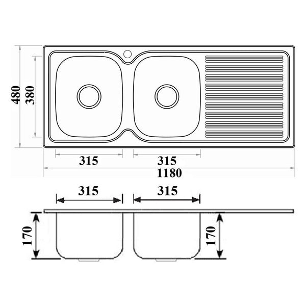 EDEN DOUBLE BOWL SINK WITH SINGLE DRAINER LEFT HAND BOWL STAINLESS STEEL