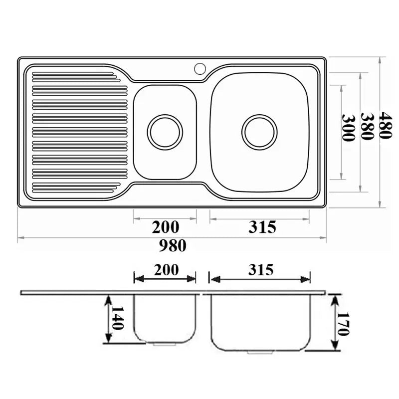 EDEN 1 &1/4 KITCHEN SINK WITH SINGLE DRAINER RIGHT HAND BOWL STAINLESS STEEL FIL Kitchen Bathroom