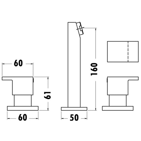 SQUARE BATH TAP SET CHROME