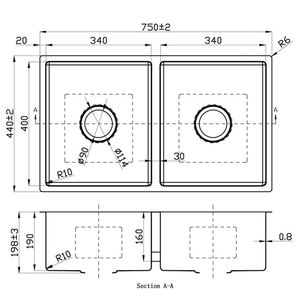 NEW CORA ABOVE/UNDERMOUNT DOUBLE KITCHEN SINK STAINLESS STEEL