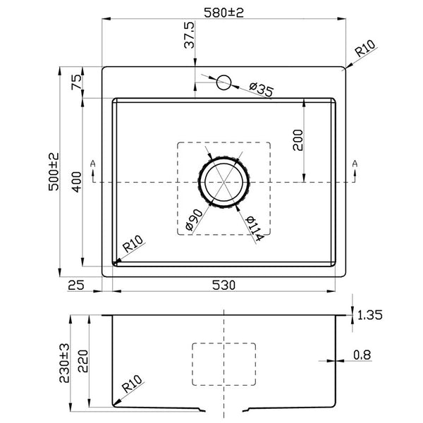 EDEN ABOVE/UNDERMOUNT SINGLE KITCHEN SINK STAINLESS STEEL