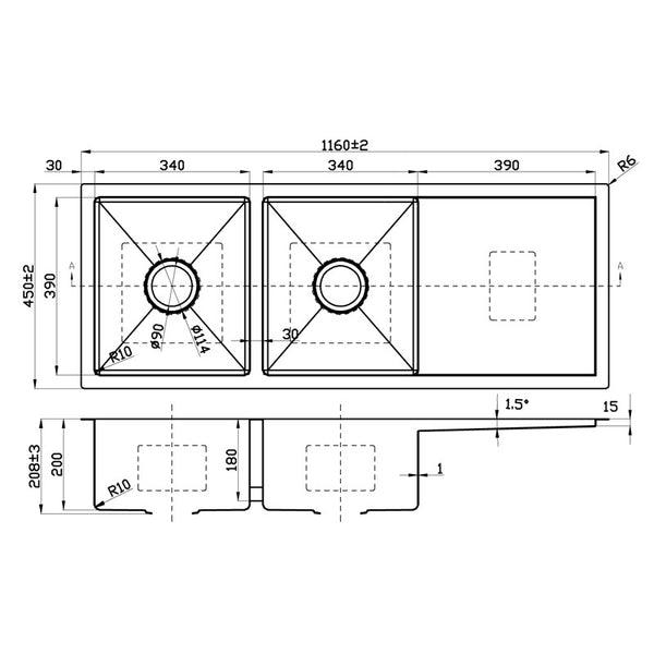 EDEN DOUBLE KITCHEN SINK WITH SINGLE DRAINER LEFT HAND BOWL STAINLESS STEEL