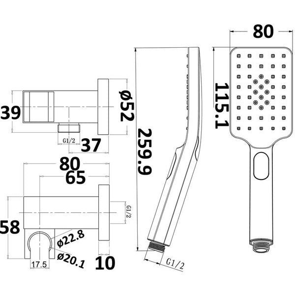 EDEN SQUARE HAND SHOWER ON WALL OUTLET BRACKET CHROME / MATTE BLACK