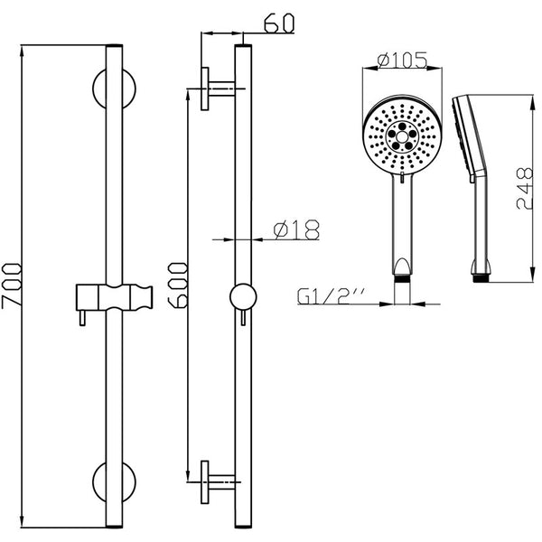 OTUS SLIDING SHOWER RAIL WITH HAND SHOWER CHROME / MATTE BLACK